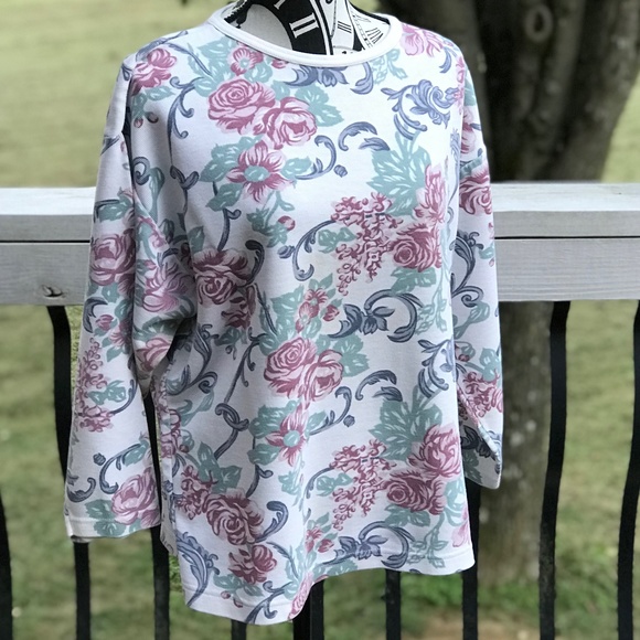 80's Vintage PEBBLE COURT Floral Pullover | L - Picture 3 of 11